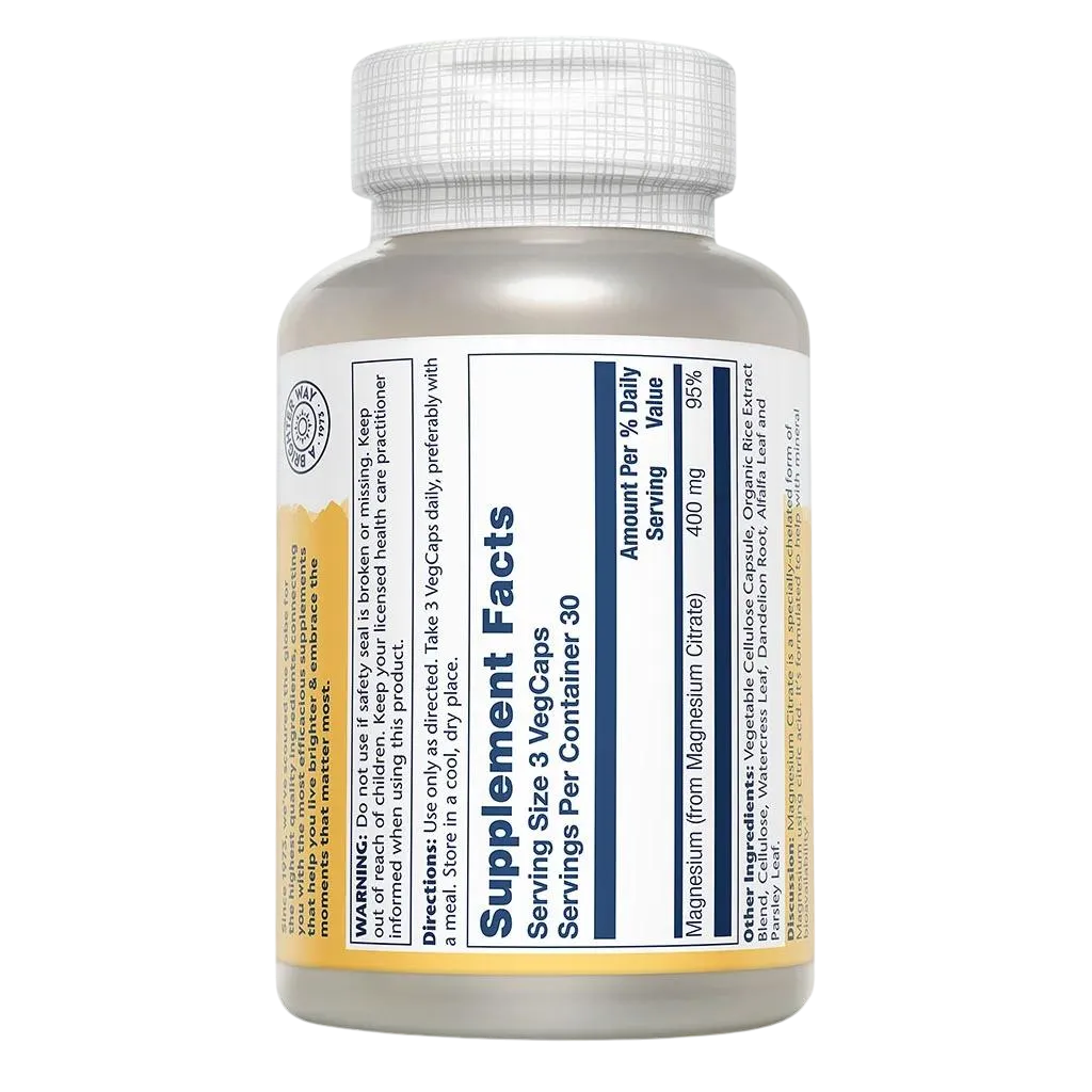 Solaray Magnesium Citrate 400 Mg Capsules For Bone Strength & Muscle Support 90’s