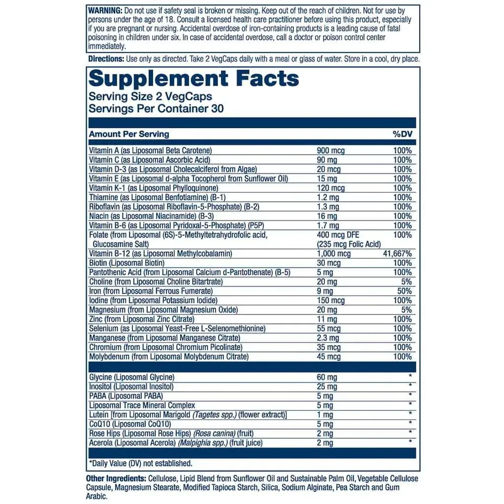 Solaray Universal Liposomal Adult Multivitamin Supplement Capsules, Pack Of 60's
