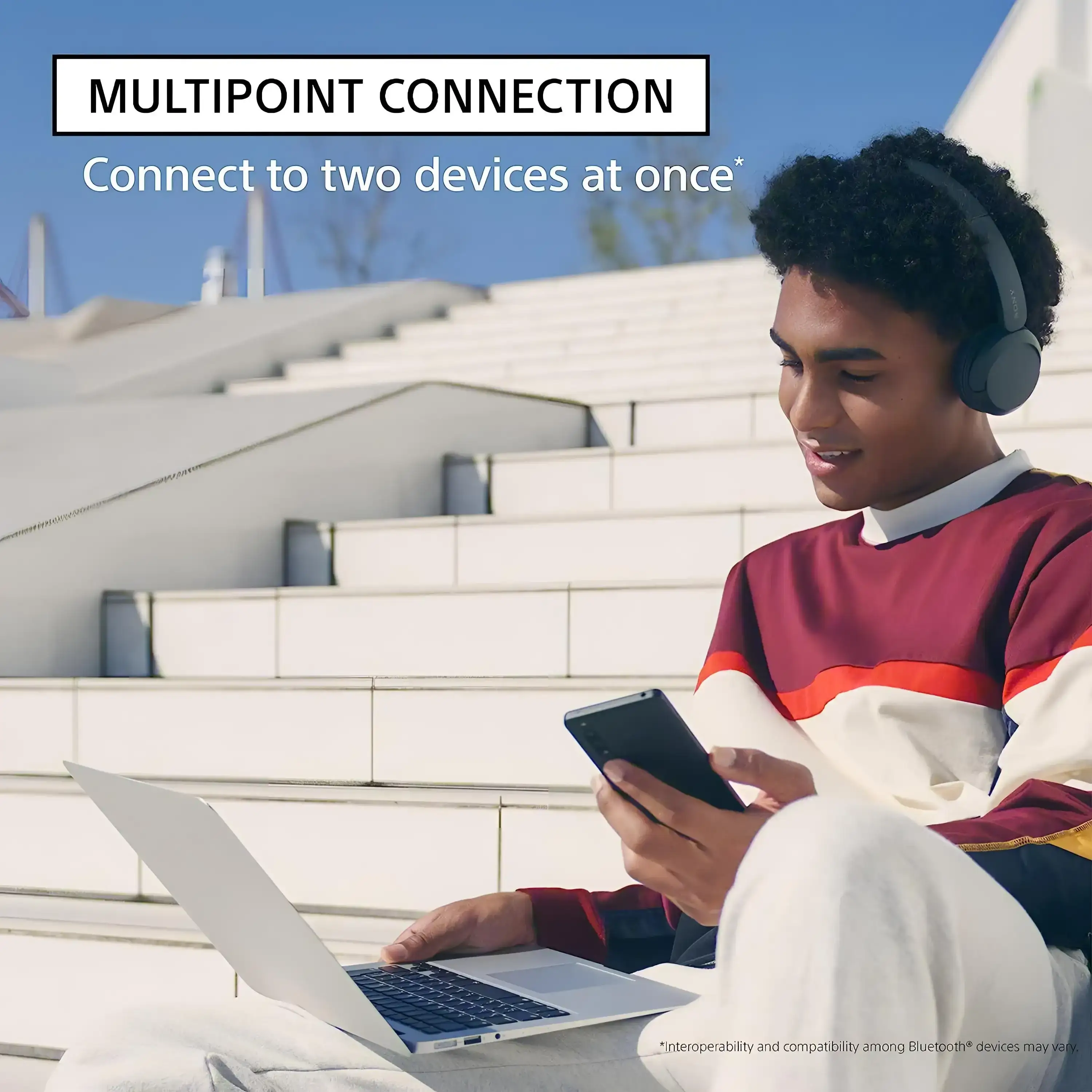Sony Wh-Ch520 Wireless Bluetooth On-Ear With Mic For Phone Call, White