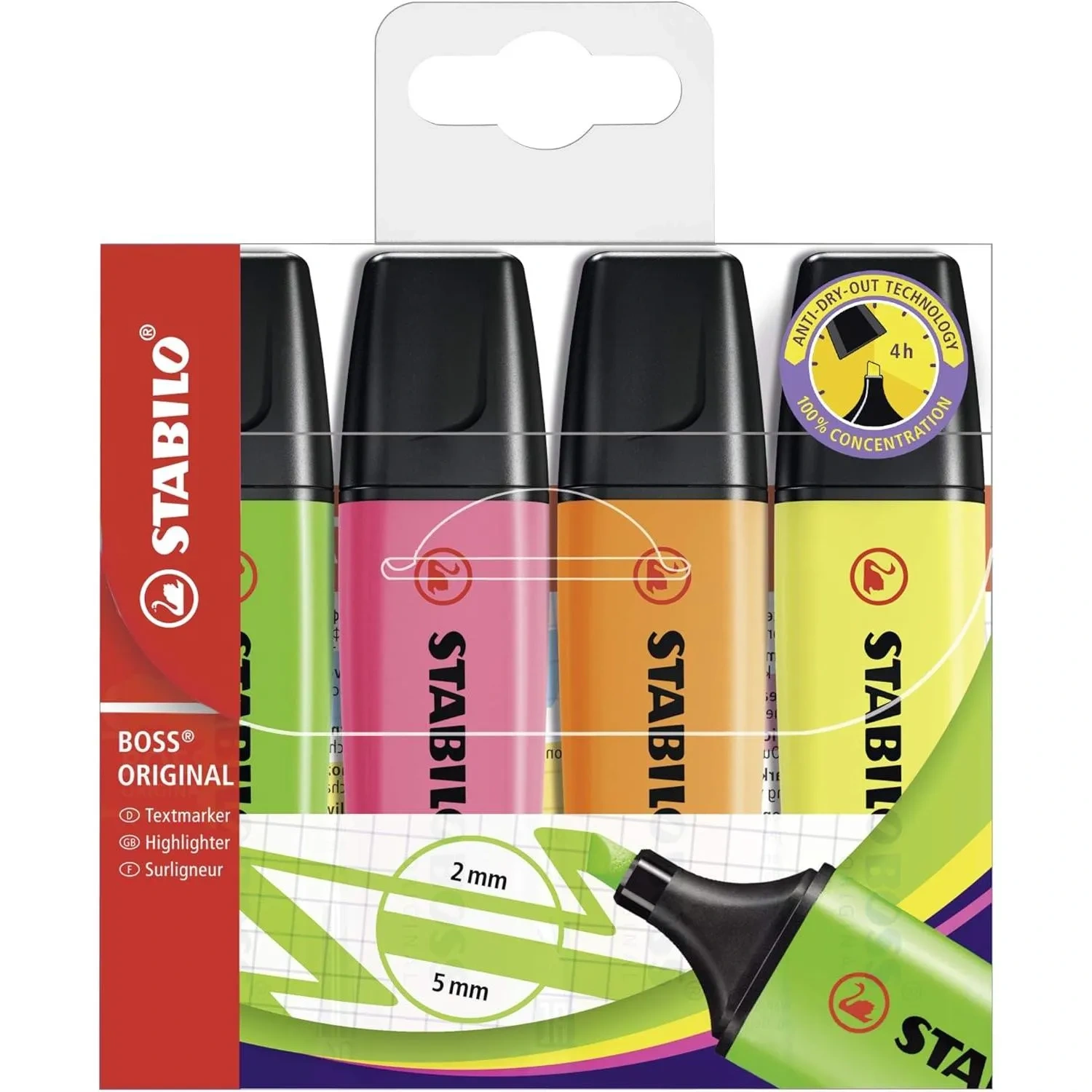 Stabilo Boss Original Highlighter Pen, Wallet Of 4 Colours