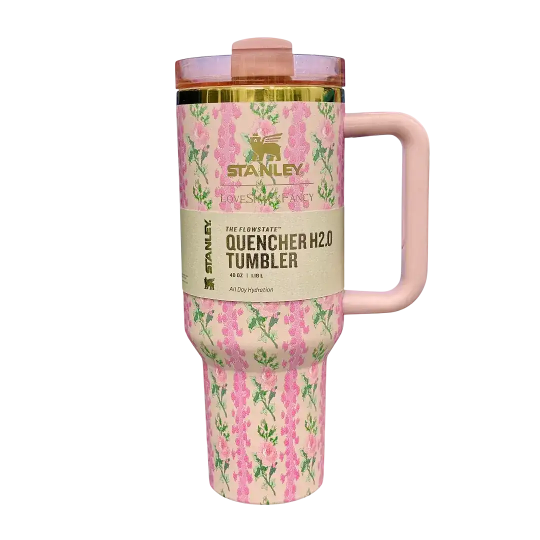 Stanley X Loveshackfancy Quencher H2.0 – 40 Oz Floral Glam Tumbler With Straw Pink