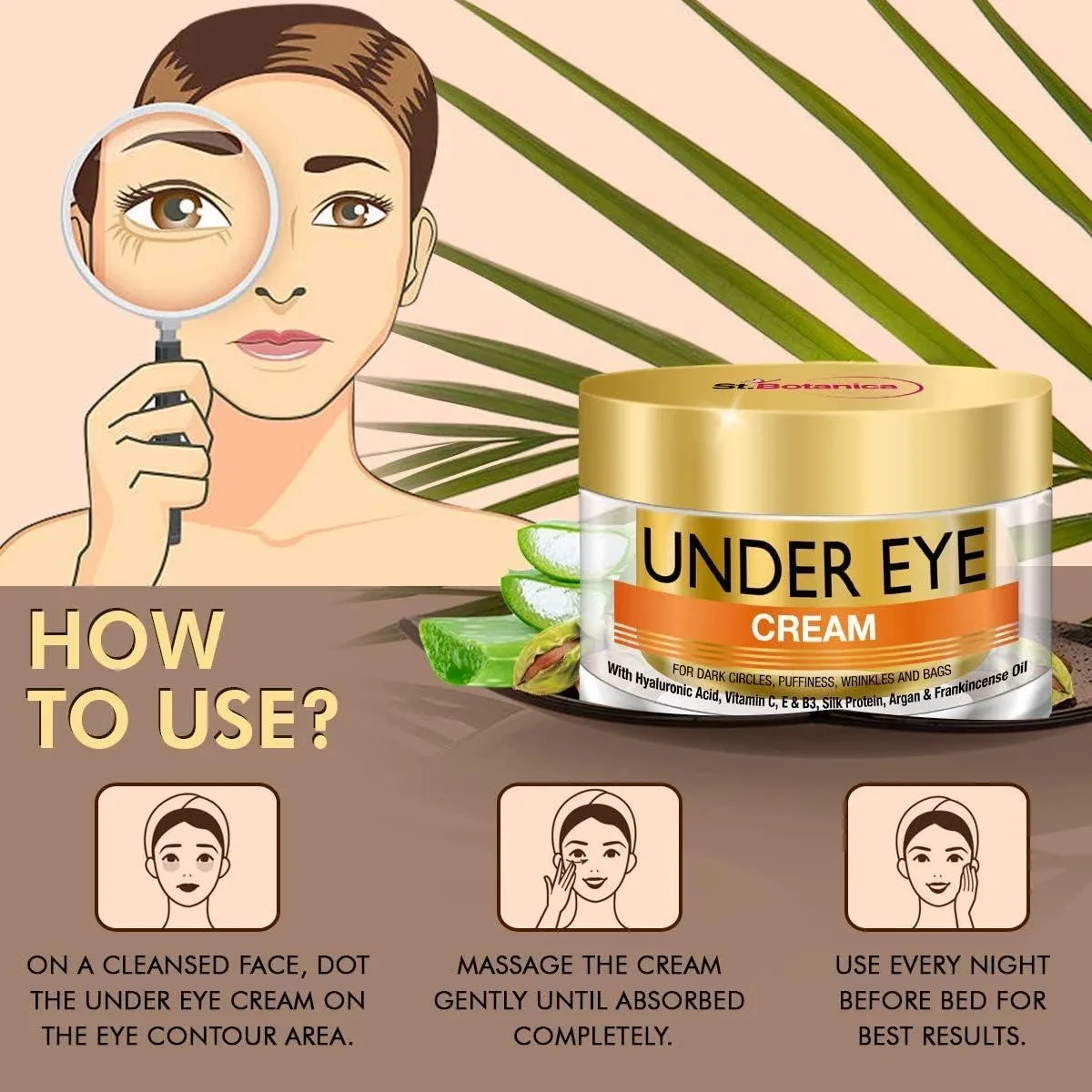 Stbotanica Pure Radiance Under Eye Cream - For Dark Circles, Puffiness, Wrinkles And Bags - 50G