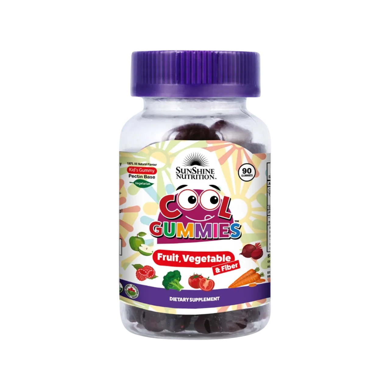 Sunshine Nutrition Fruit Vegetable And Fiber Dietary Supplement 90 Cool Gummies