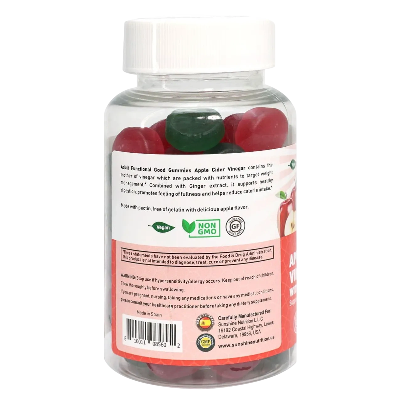 Sunshine Nutrition Good Gummies Apple Cider Vinegar Dietary Supplement 60 Gummies