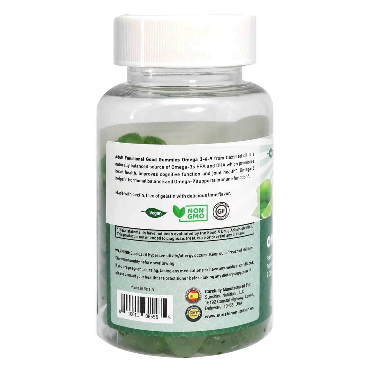 Sunshine Nutrition Good Gummies Omega 3-6-9 Lime Flavour Dietary Supplement 60 Tablets