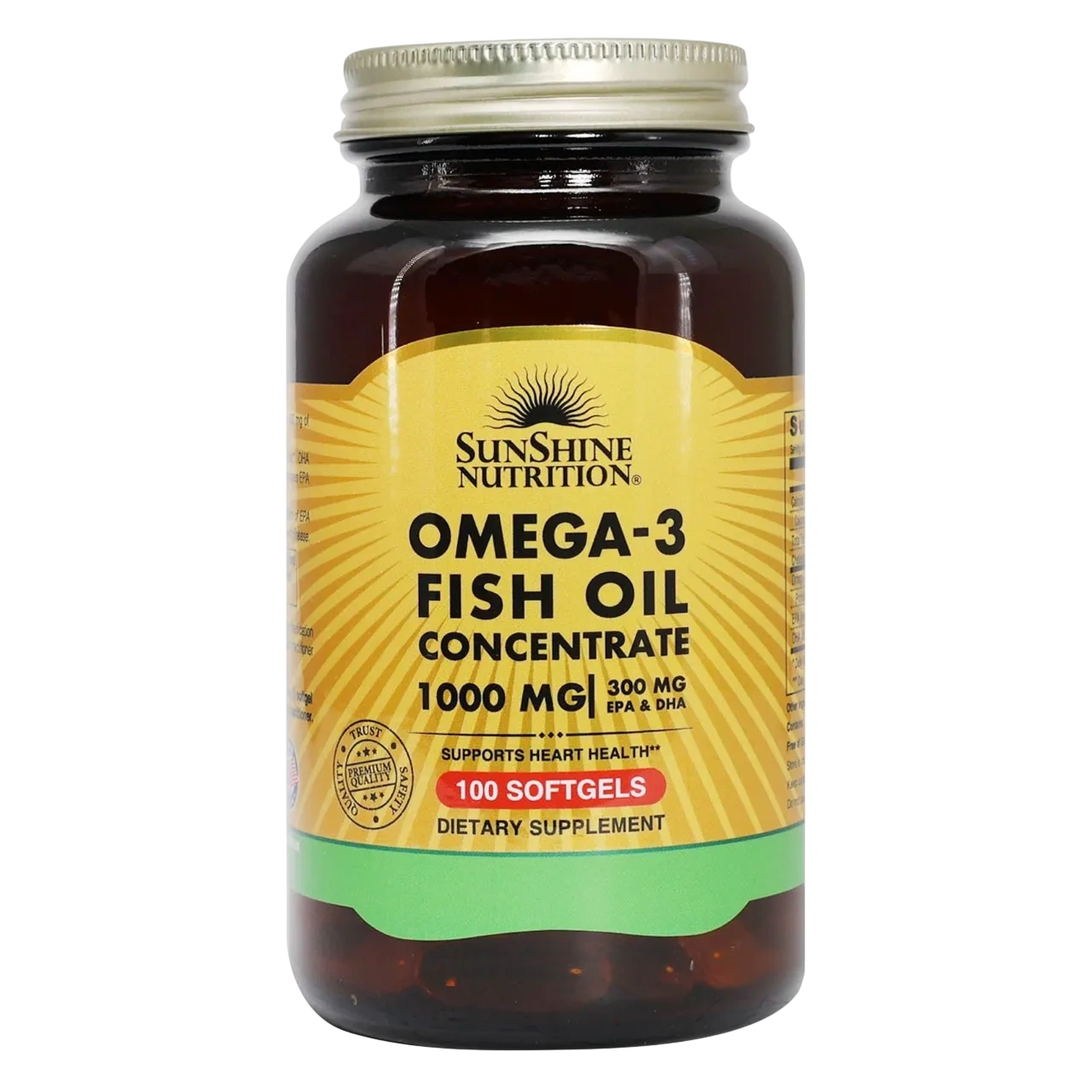 Sunshine Nutrition Omega 3 Oil Fish Oil Concentrate 1000mg Softgel Dietary Supplement 100 Softg