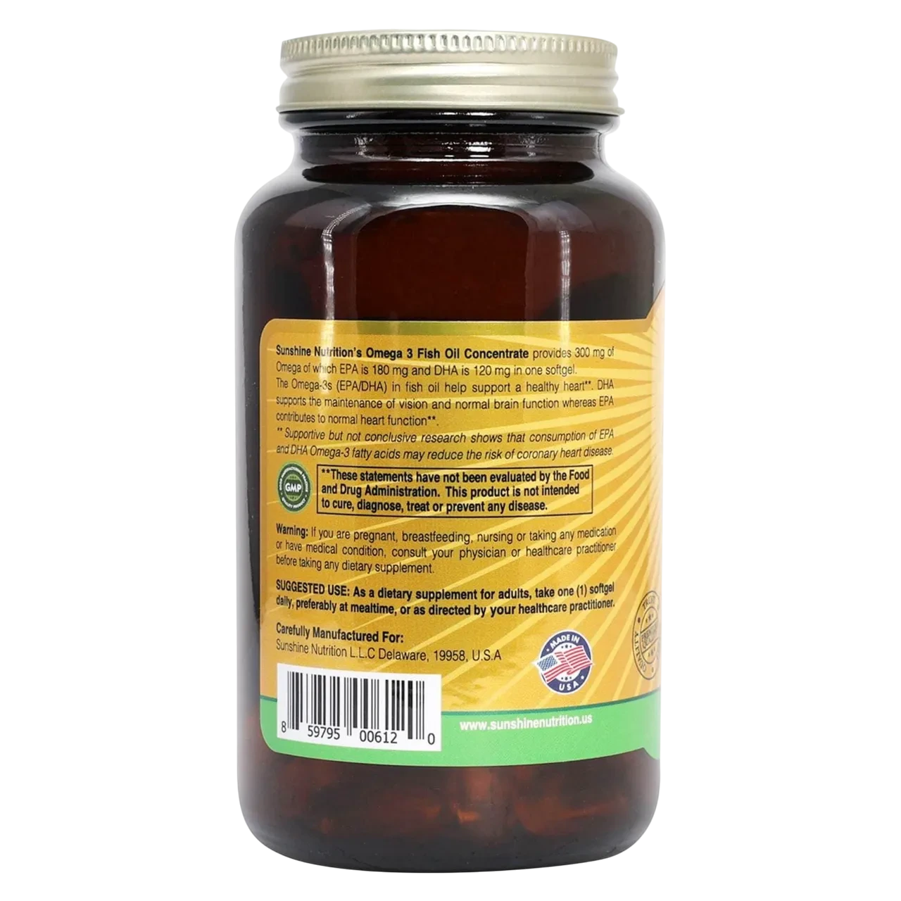 Sunshine Nutrition Omega 3 Oil Fish Oil Concentrate 1000mg Softgel Dietary Supplement 100 Softg