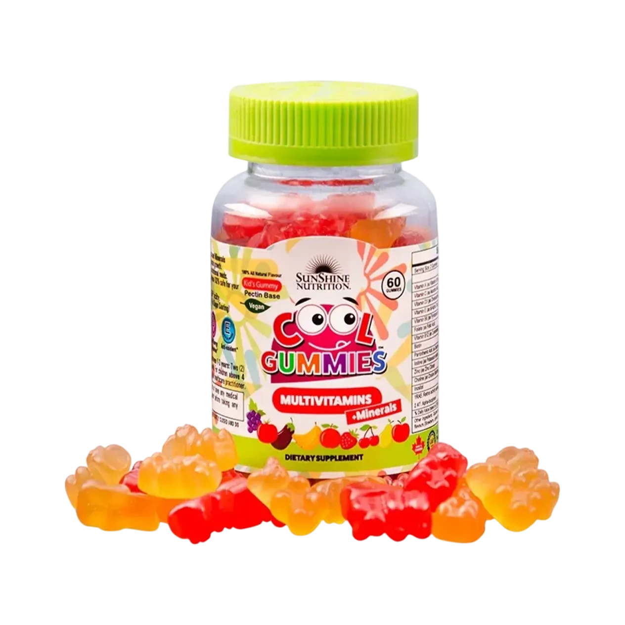 Sunshine Nutrition Vegan Multivitamins Cool Gummies Dietary Supplement 60 Gummies 60 Tablets