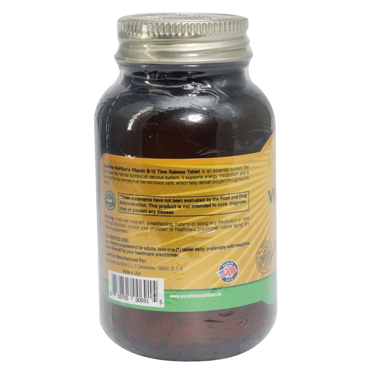 Sunshine Nutrition Vitamin B12 Time Release 1000mcg Dietary Supplement 100 Tablets