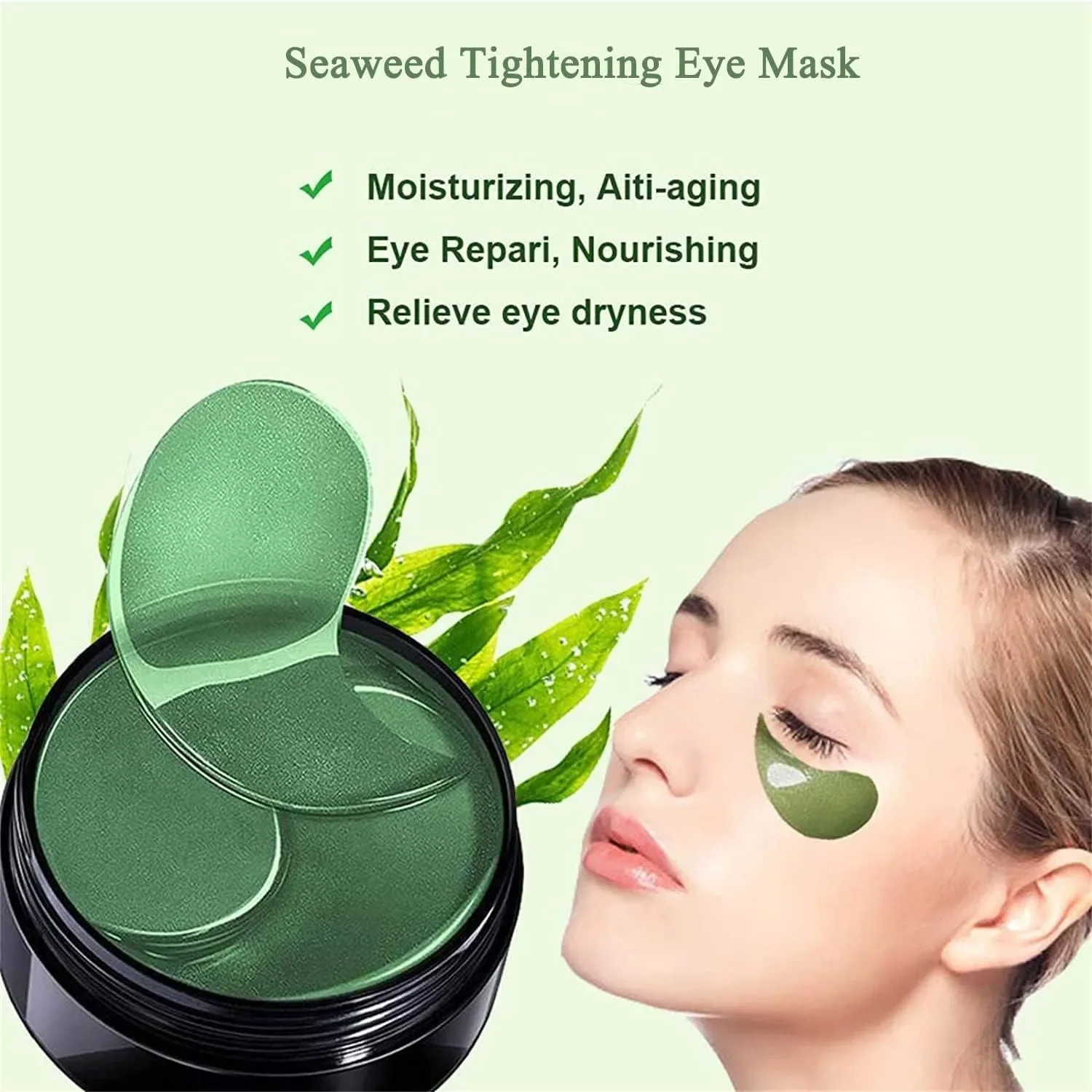 Syosi Seaweed Wrinkle Removal Tightening Eye Mask,Collagen Eye Mask Patches,Tightening Skin Eye Mask 60Pcs