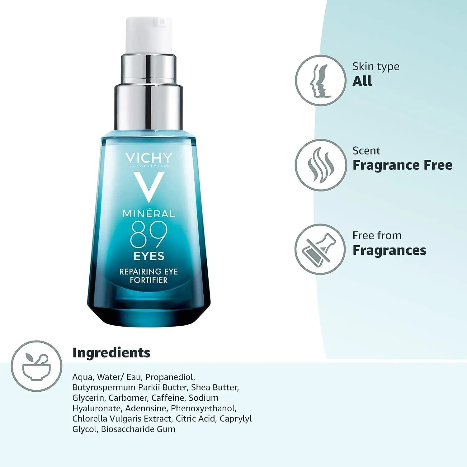 Vichy Mineral 89 Eyes Serum With Caffeine And Hyaluronic Acid,Suitable For Sensitive Skin 15 Ml