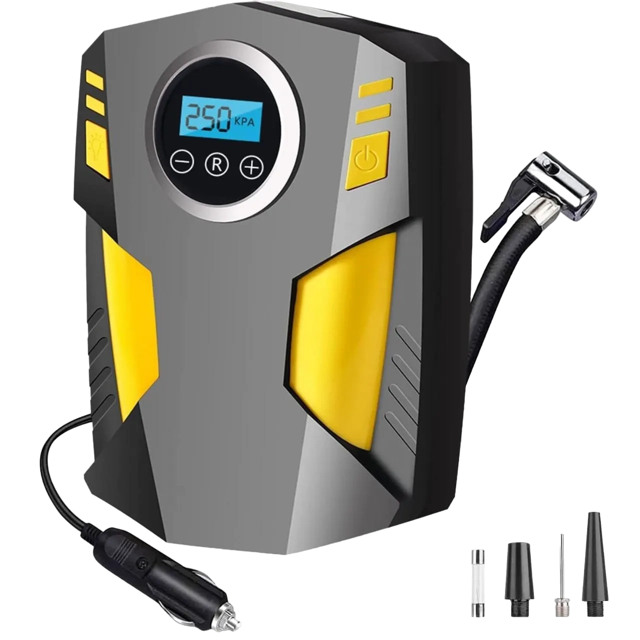 Wemart Digital Tyre Inflator 12V, Portable Air Compressor Car Tyre Pump With 3 Nozzle Adaptors And Digital LED Light
