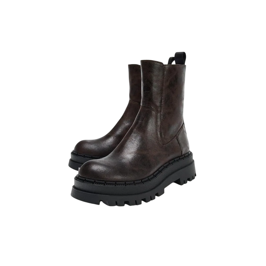 Zara Distressed-effect Platform Ankle Boots Brown 3870-610-700 Size 38