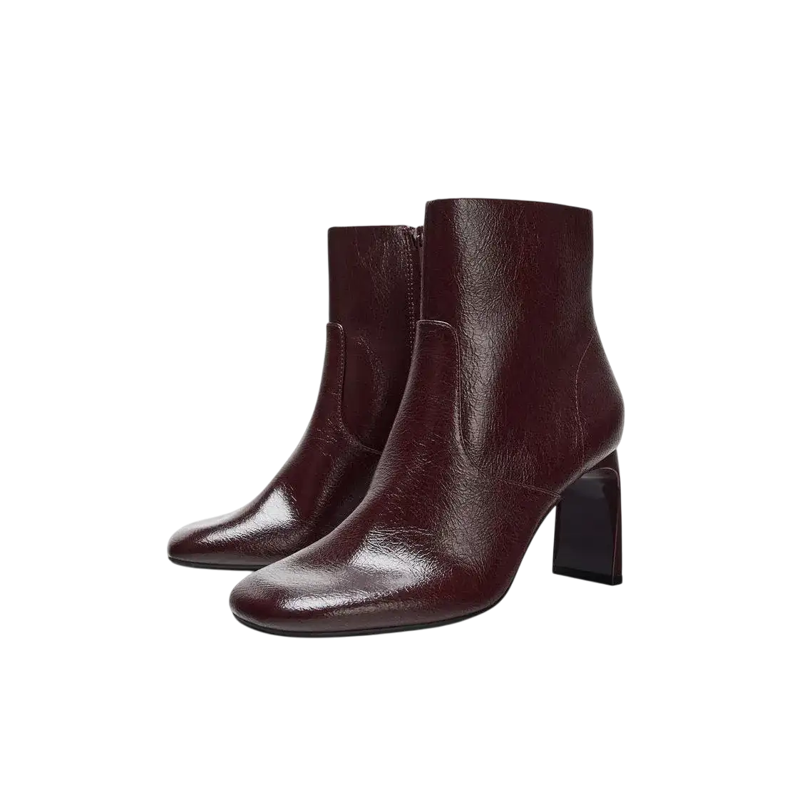Zara Heeled Ankle Boots With Rounded Toes Burgundy Red 3160-610-624 Size 38