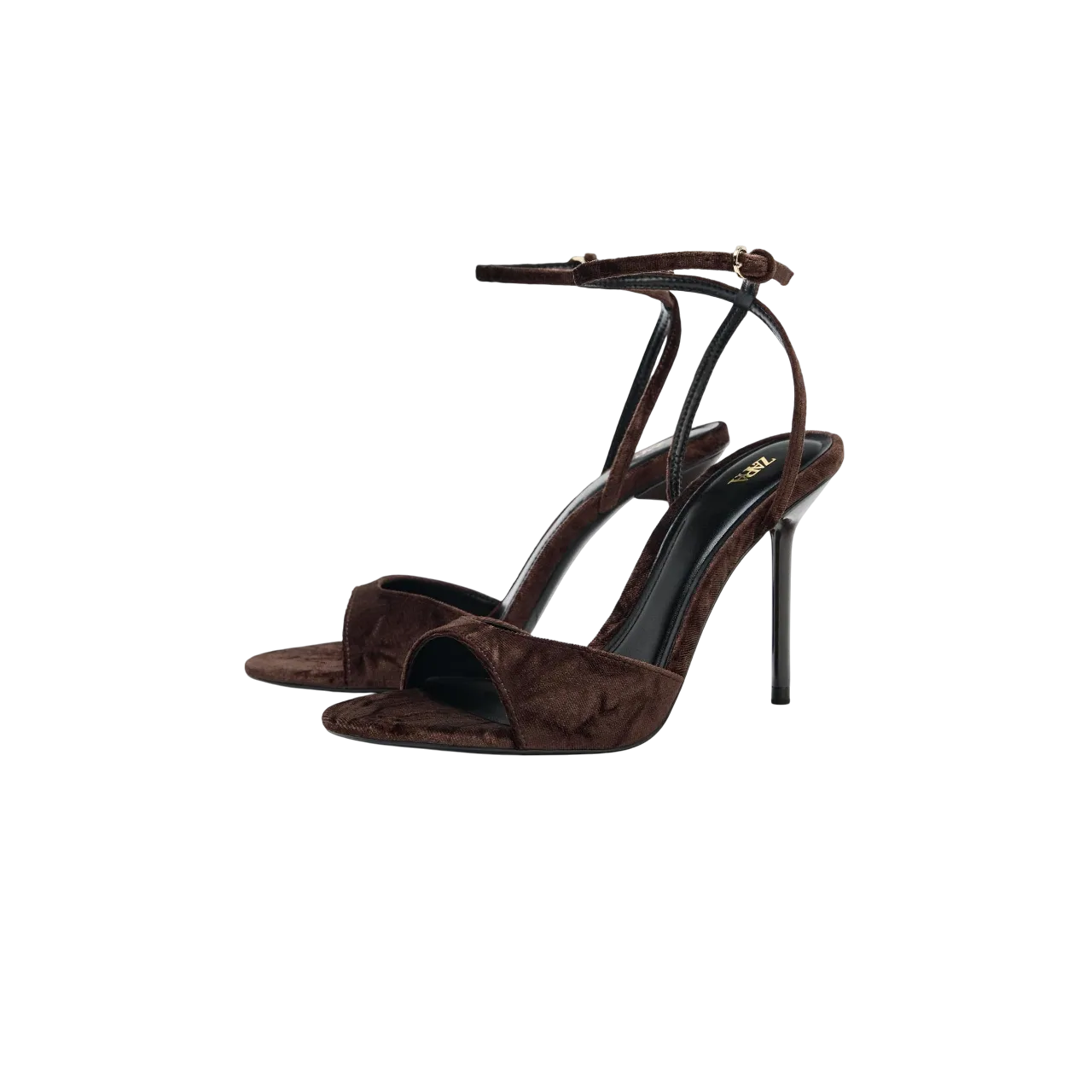 Zara Velvet-effect Heeled Sandals Brown 3336-610-700 Size 38