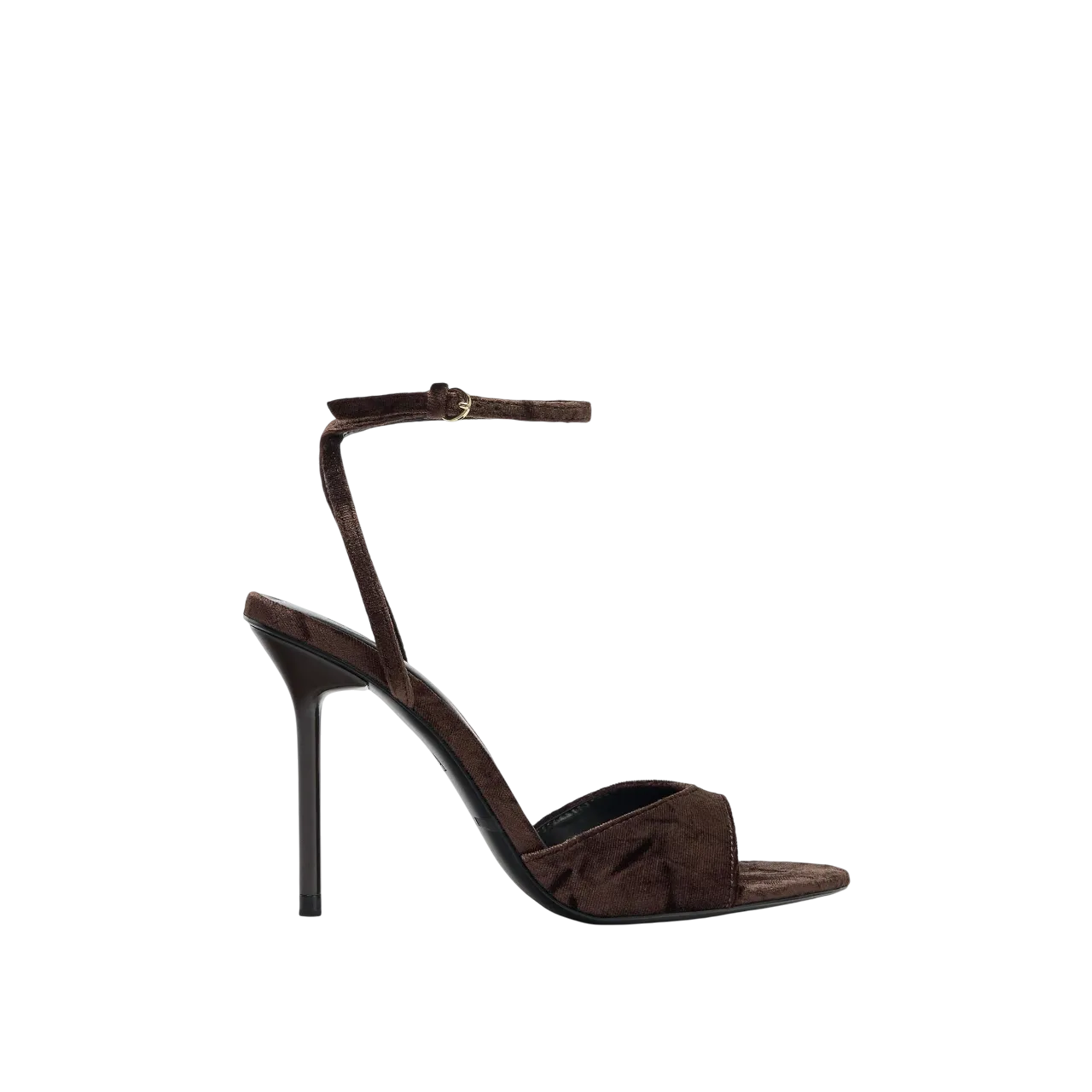 Zara Velvet-effect Heeled Sandals Brown 3336-610-700 Size 38