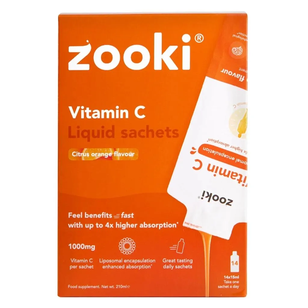 Zooki Liposomal Vitamin C 1000mg Orange Flavor Liquid Sachets 15ml, Pack Of 14's